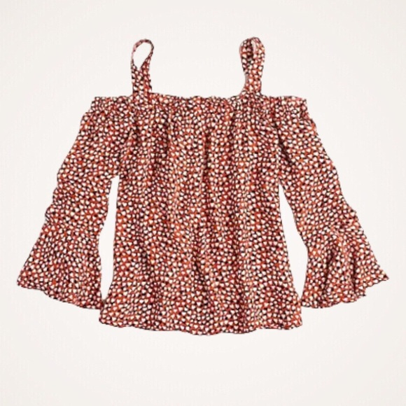 J. Crew Cold Shoulder Silk Top Blouse in Heart Print Rustic Rose Red Size 2 - Picture 8 of 13
